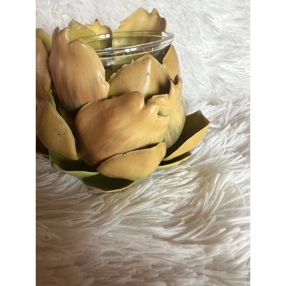 Artichoke Votive Candle Holders Set of 2 Green Yellow Botanical Decor